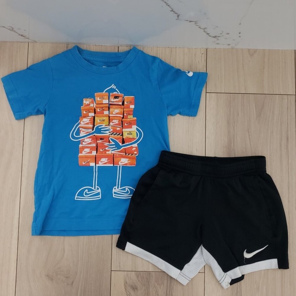 Nike Active Shirt Shorts Set Boys XS 4 Toddler Blue Black